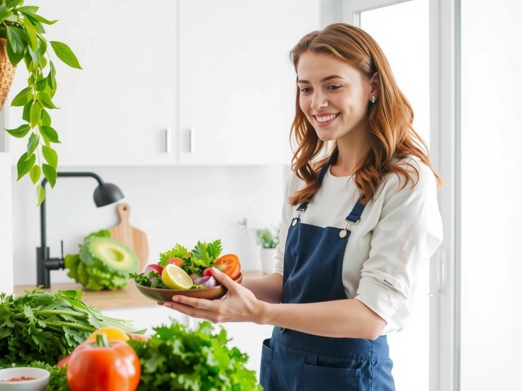 Nutriční specialistka připravuje zdravý salát
