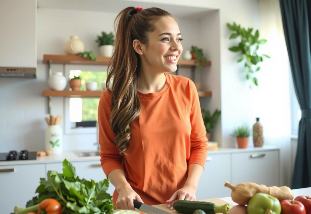 Mladá žena připravuje jídlo v moderní kuchyni